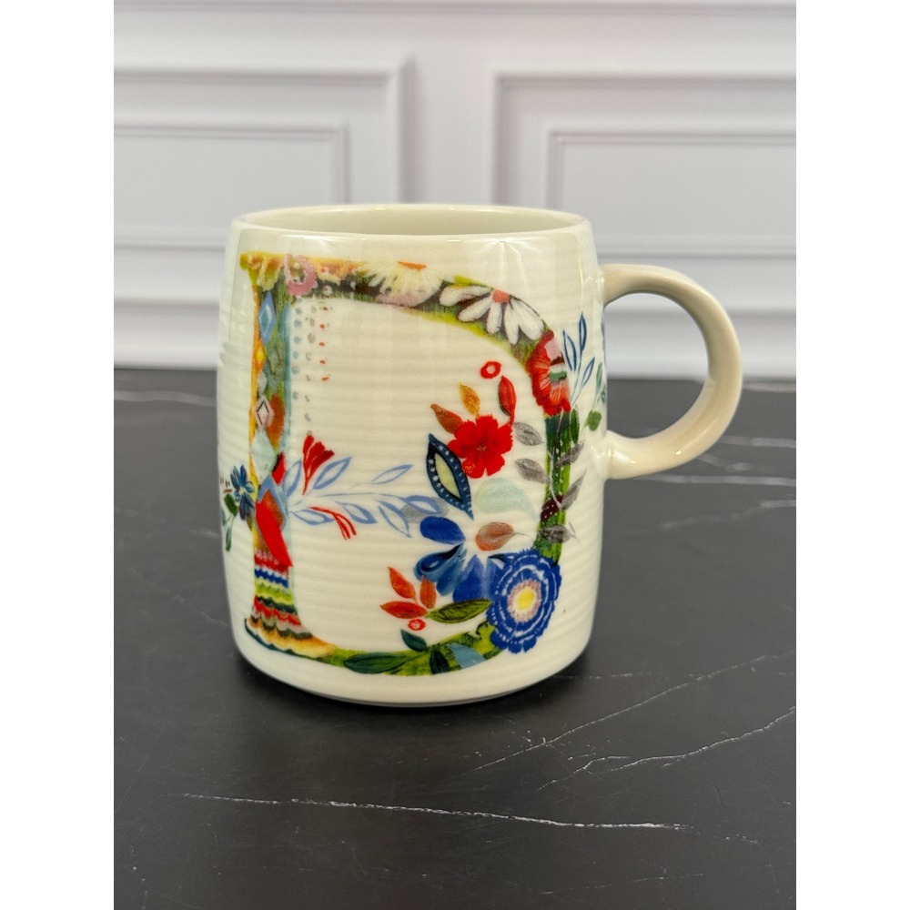 Anthropologie Starla M. Halfmann Floral Monogram Mug Letter "D" MINT!